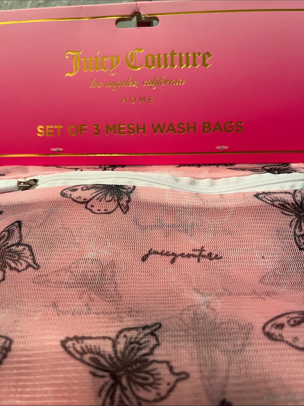 JUICY COUTURE SET of 3 ZIPPERED MESH WASH/ TRAVEL BAGS